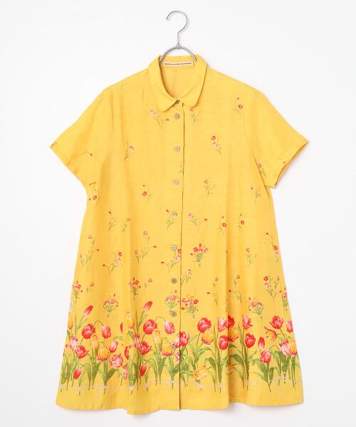 Mademoiselle NON NON / マドモアゼルノンノン シャツ・ブラウス | リネンプリント【TULIP BORDER】チュニックブラウス（イエロー）