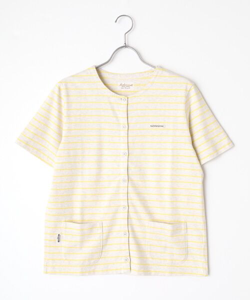 Mademoiselle NON NON / マドモアゼルノンノン カーディガン・ボレロ | ボーダー半袖カーディガン（ＴＯＰオートミール系）