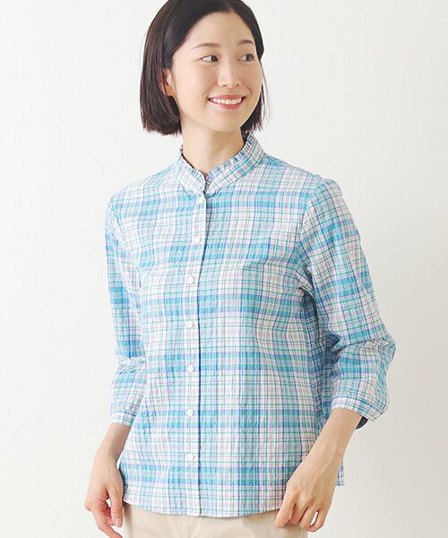 Mademoiselle NON NON / マドモアゼルノンノン シャツ・ブラウス | シャーリング スタンドフリルチェックブラウス | 詳細14