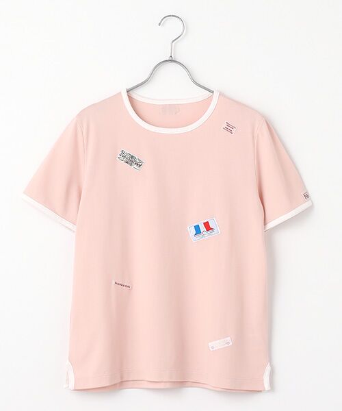 Mademoiselle NON NON/マドモアゼルノンノン クールマックスエコメイド鹿の子 パイピングTシャツ ピーチピンク M Mademoiselle NON NON/マドモアゼルノンノン クールマックスエコメイド鹿の子 パイピングTシャツ ピーチピンク M