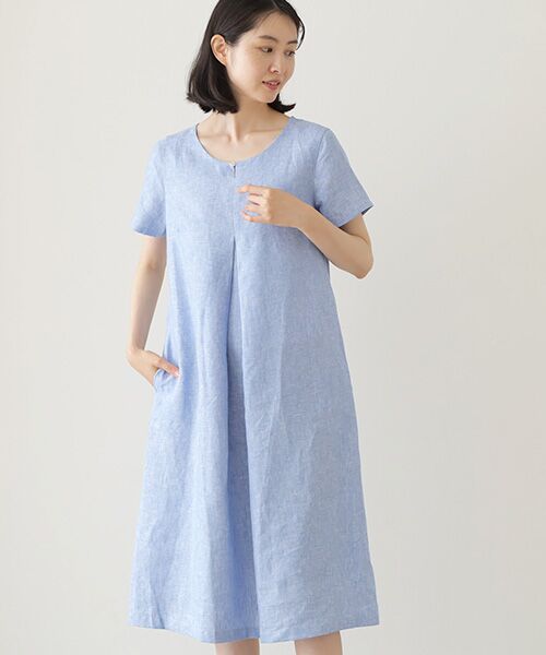 Mademoiselle NON NON / マドモアゼルノンノン ミニ丈・ひざ丈ワンピース | ＜DANI＞ダニ  センターボックスタックリネンワンピース | 詳細7