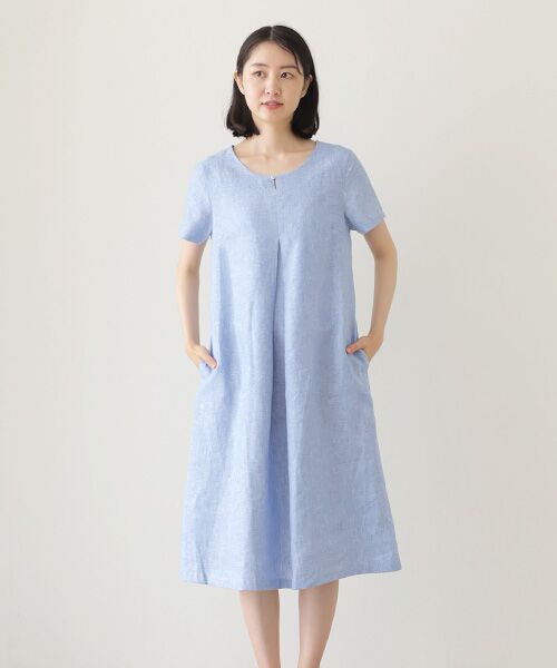 Mademoiselle NON NON / マドモアゼルノンノン ミニ丈・ひざ丈ワンピース | ＜DANI＞ダニ  センターボックスタックリネンワンピース | 詳細10