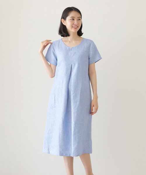 Mademoiselle NON NON / マドモアゼルノンノン ミニ丈・ひざ丈ワンピース | ＜DANI＞ダニ  センターボックスタックリネンワンピース | 詳細11