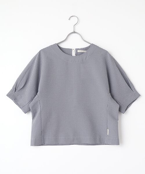 Mademoiselle NON NON / マドモアゼルノンノン シャツ・ブラウス | 2WAYストレッチシアサッカー ドルマンスリーブオーバーブラウス（シロ×ネイビーギンガム）