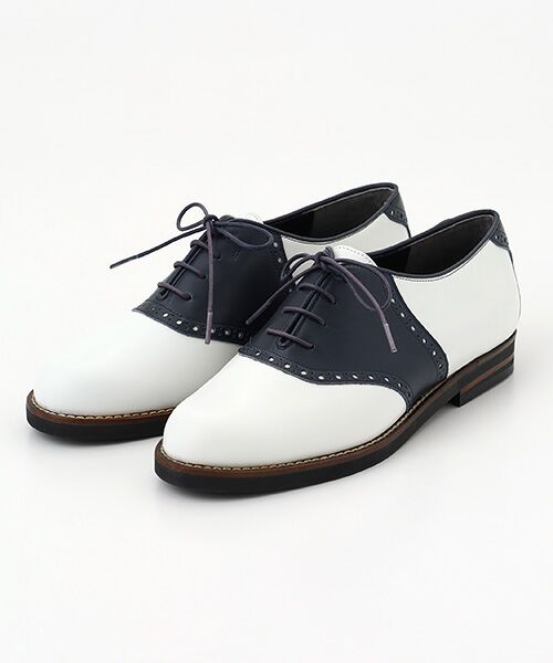 Mademoiselle NON NON / マドモアゼルノンノン フラットシューズ | 表革コンビネーション レースアップシューズ（シロ×コン）