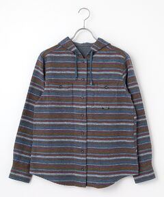 Mademoiselle NON NON / マドモアゼルノンノン シャツ・ブラウス | ネルダブルフェイスボーダー×無地 フード付きネルシャツ