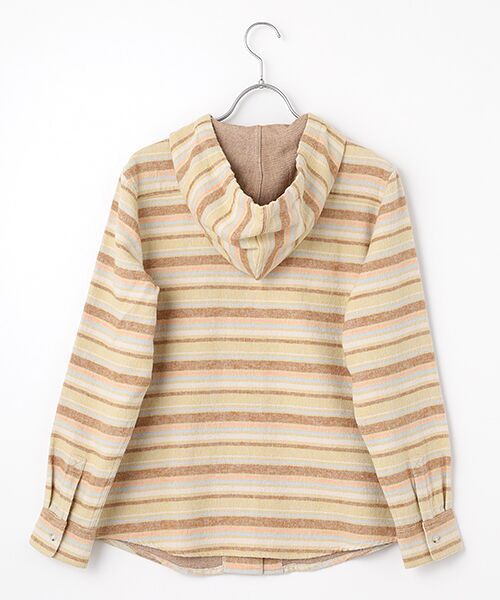 Mademoiselle NON NON / マドモアゼルノンノン シャツ・ブラウス | ネルダブルフェイスボーダー×無地 フード付きネルシャツ | 詳細2