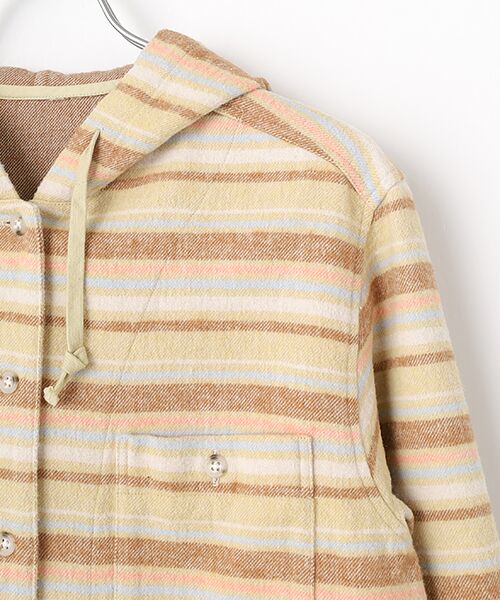 Mademoiselle NON NON / マドモアゼルノンノン シャツ・ブラウス | ネルダブルフェイスボーダー×無地 フード付きネルシャツ | 詳細3