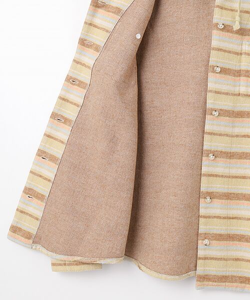 Mademoiselle NON NON / マドモアゼルノンノン シャツ・ブラウス | ネルダブルフェイスボーダー×無地 フード付きネルシャツ | 詳細5