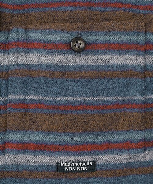 Mademoiselle NON NON / マドモアゼルノンノン シャツ・ブラウス | ネルダブルフェイスボーダー×無地 フード付きネルシャツ | 詳細7