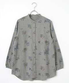 新品　マドモアゼルノンノン　ロゴ＆ドットプリントブラウス　洗える　ストレッチ有 Mademoiselle NON NON / マドモアゼルノンノン シャツ・ブラウス