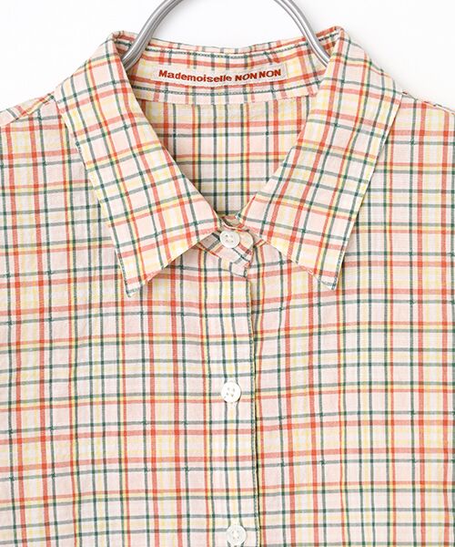 Mademoiselle NON NON / マドモアゼルノンノン シャツ・ブラウス | シャーリング 5分袖チェックシャツ | 詳細1