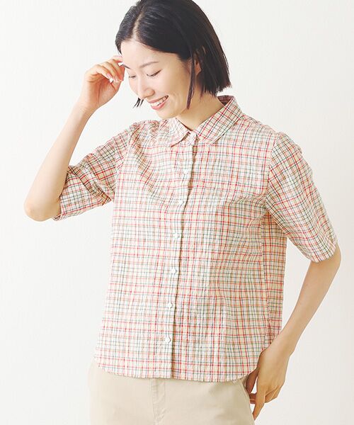 Mademoiselle NON NON / マドモアゼルノンノン シャツ・ブラウス | シャーリング 5分袖チェックシャツ | 詳細2