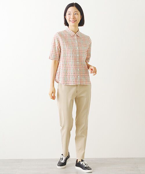 Mademoiselle NON NON / マドモアゼルノンノン シャツ・ブラウス | シャーリング 5分袖チェックシャツ | 詳細5