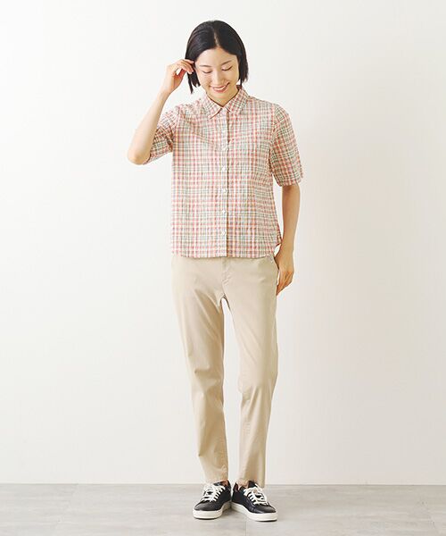 Mademoiselle NON NON / マドモアゼルノンノン シャツ・ブラウス | シャーリング 5分袖チェックシャツ | 詳細6