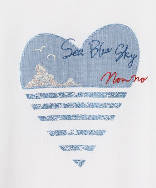 オーガニック天竺 ハートボーダーアップリケ刺繍Tシャツ （T