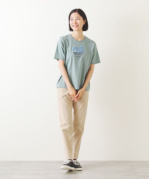 Mademoiselle NON NON / マドモアゼルノンノン Tシャツ | オーガニック天竺 ハートボーダーアップリケ刺繍Tシャツ | 詳細12