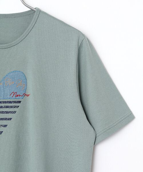 オーガニック天竺 ハートボーダーアップリケ刺繍Tシャツ （T