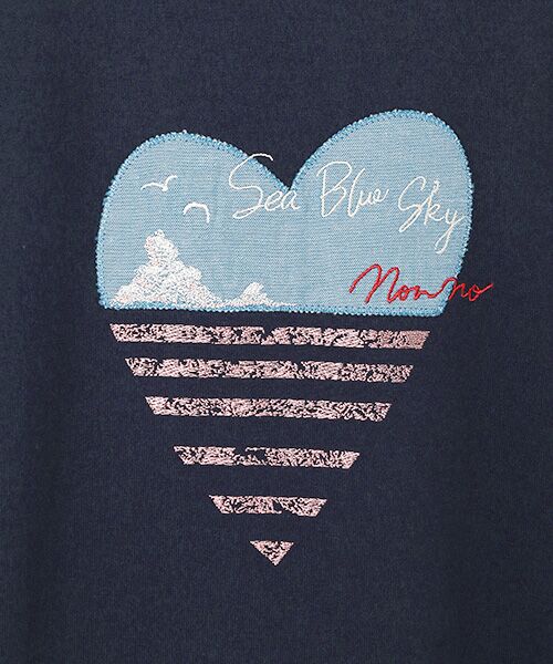 Mademoiselle NON NON / マドモアゼルノンノン Tシャツ | オーガニック天竺 ハートボーダーアップリケ刺繍Tシャツ | 詳細13