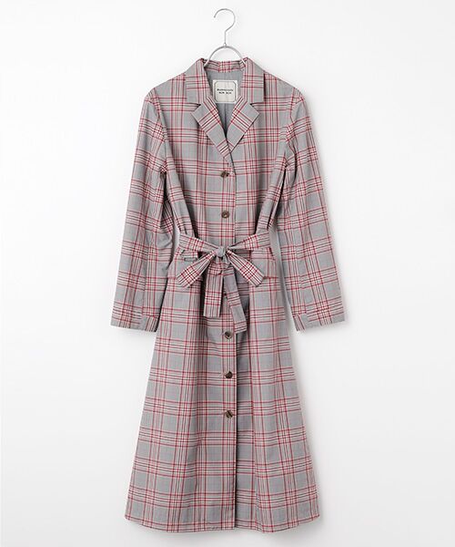 Mademoiselle NON NON / マドモアゼルノンノン その他アウター | ポプリンチェックシリコンコーティング撥水 チェスター風ロングコート（ワイン系）