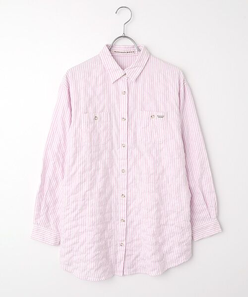 Mademoiselle NON NON / マドモアゼルノンノン シャツ・ブラウス | ビエラシャーリング薄起毛ワッシャー チュニックシャツ（シロ×オーキッドストライプ）