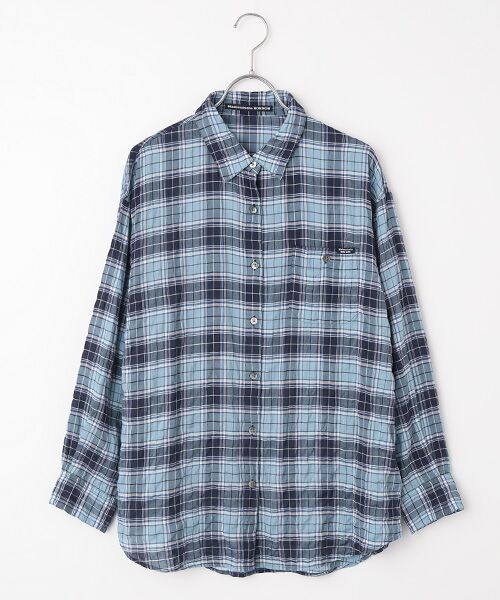 Mademoiselle NON NON / マドモアゼルノンノン シャツ・ブラウス | シャーリングソフトワッシャー チェックシャツ（ブルー系）