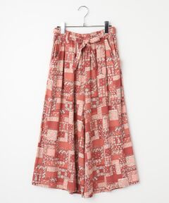 マドモアゼルノンノン　カジュアルパンツ　Ｌサイズ モカ茶　麻100 SALE】コットンギャバストレッチパンツ【8分丈】（WOMENボトムス