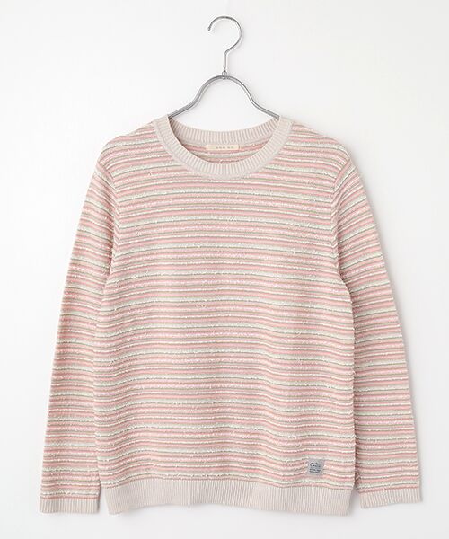 Mademoiselle NON NON / マドモアゼルノンノン ニット・セーター | オーガニックコットン 細ボーダークルーネックプルオーバー（ピンク×グレー）