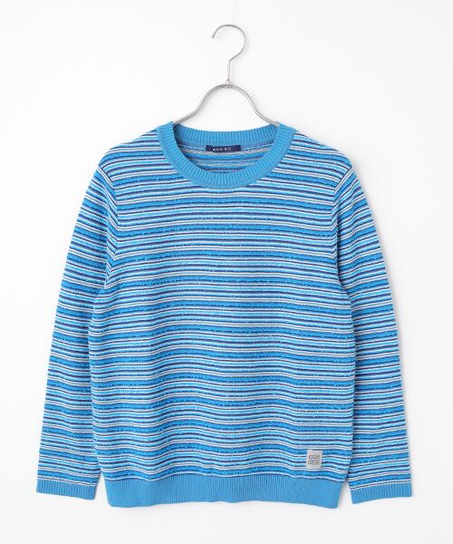 Mademoiselle NON NON / マドモアゼルノンノン ニット・セーター | オーガニックコットン 細ボーダークルーネックプルオーバー（ブルー×ネイビー）