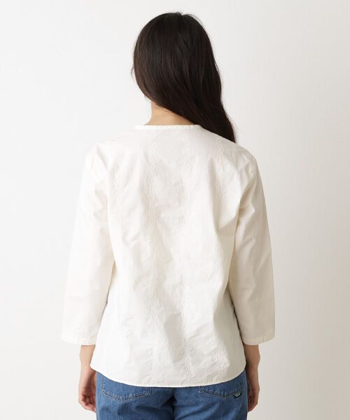 Mademoiselle NON NON / マドモアゼルノンノン シャツ・ブラウス | タイプライター ロゴ&フラワーストライプ刺繍ブラウス | 詳細9