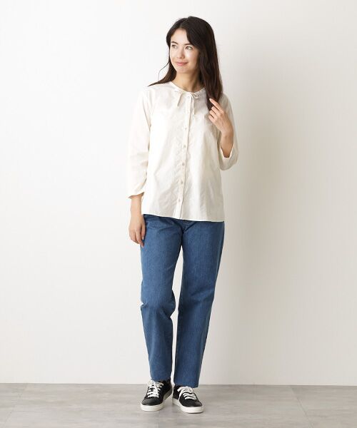 Mademoiselle NON NON / マドモアゼルノンノン シャツ・ブラウス | タイプライター ロゴ&フラワーストライプ刺繍ブラウス | 詳細11