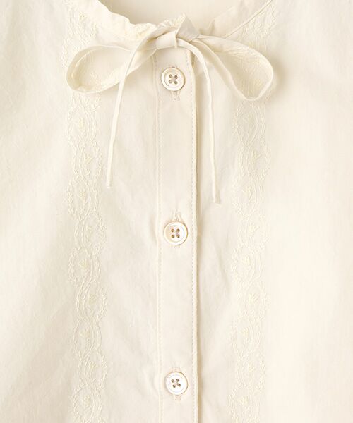 Mademoiselle NON NON / マドモアゼルノンノン シャツ・ブラウス | タイプライター ロゴ&フラワーストライプ刺繍ブラウス | 詳細5