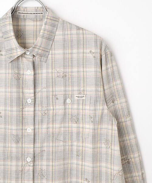 Mademoiselle NON NON / マドモアゼルノンノン シャツ・ブラウス | オーガニックコットンチェック メープル＆ナッツ刺繍シャツ | 詳細2