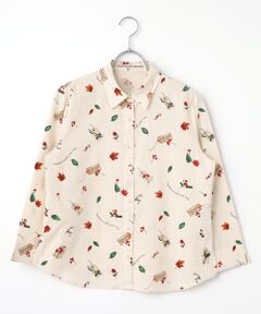 Mademoiselle NON NON / マドモアゼルノンノン シャツ・ブラウス | 綿麻ダンガリー メープル＆ナッツプリントシャツ