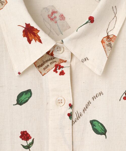 Mademoiselle NON NON / マドモアゼルノンノン シャツ・ブラウス | 綿麻ダンガリー メープル＆ナッツプリントシャツ | 詳細1