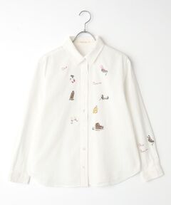 Mademoiselle NON NON / マドモアゼルノンノン シャツ・ブラウス | コットンツイルセルビッチ 飛び柄刺繍入りダンガリーシャツ