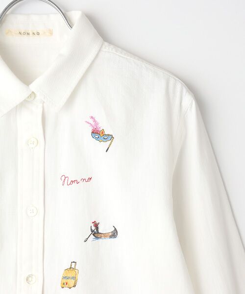 コットンツイルセルビッチ 飛び柄刺繍入りダンガリーシャツ