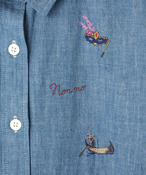 マドモアゼルノンノン　インディゴ　デニム　ジャケット　シャツジャケット　刺繍 セール】 6ozリングオールドデニムシャツ （シャツ・ブラウス