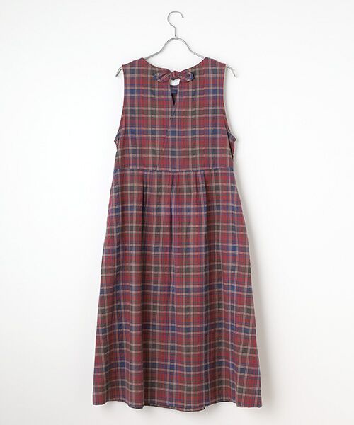 Mademoiselle NON NON / マドモアゼルノンノン ロング・マキシ丈ワンピース | コットンドビーチェックワッシャー バックリボンジャンパースカート | 詳細1