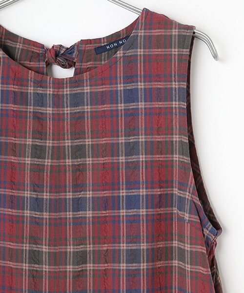 Mademoiselle NON NON / マドモアゼルノンノン ロング・マキシ丈ワンピース | コットンドビーチェックワッシャー バックリボンジャンパースカート | 詳細2