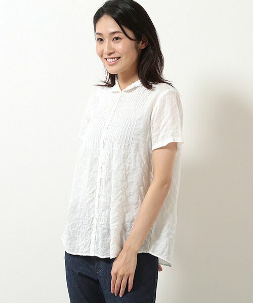 Mademoiselle NON NON / マドモアゼルノンノン シャツ・ブラウス | 綿モダールシャーリング スタンドフリル衿ブラウス[半袖] | 詳細2