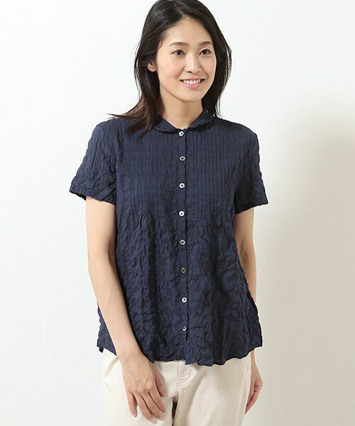 Mademoiselle NON NON / マドモアゼルノンノン シャツ・ブラウス | 綿モダールシャーリング スタンドフリル衿ブラウス[半袖] | 詳細8