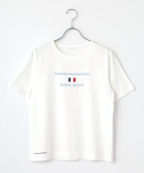 Mademoiselle NON NON/マドモアゼルノンノン ●定番●タリイ天竺 ロゴプリント半袖Tシャツ シロ（ロゴ＆国旗プリント） M