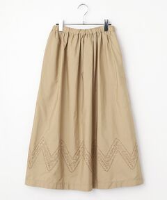 Mademoiselle NON NON / マドモアゼルノンノン ロング・マキシ丈スカート | ブロード刺繍 (LOGO BORDER)  ギャザーフレアースカート