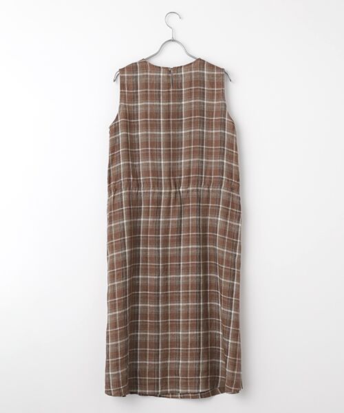 Mademoiselle NON NON / マドモアゼルノンノン ロング・マキシ丈ワンピース | リネンルポワンCC加工 ノースリーブチェックワンピース | 詳細3