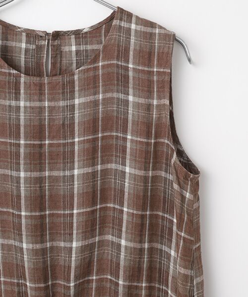 Mademoiselle NON NON / マドモアゼルノンノン ロング・マキシ丈ワンピース | リネンルポワンCC加工 ノースリーブチェックワンピース | 詳細4