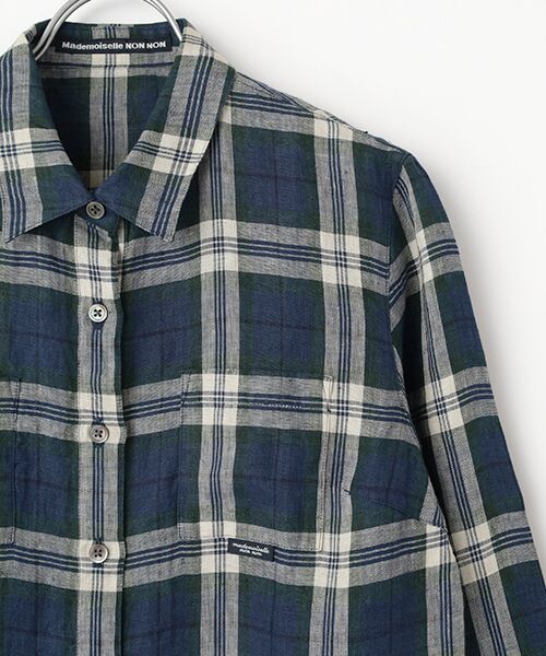 Mademoiselle NON NON / マドモアゼルノンノン シャツ・ブラウス | リネンルポワンCC加工 7分袖チェックシャツ | 詳細4