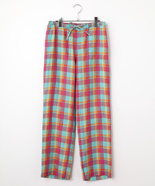 Mademoiselle NON NON / マドモアゼルノンノン その他パンツ | リネンルポワンCC加工 チェックパンツ[フルレングス]（カラフル）