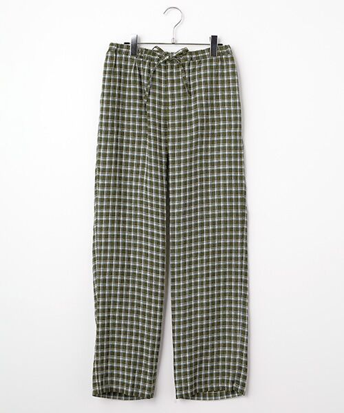 Mademoiselle NON NON / マドモアゼルノンノン その他パンツ | リネンルポワンCC加工 チェックパンツ[フルレングス]（グリーン系）