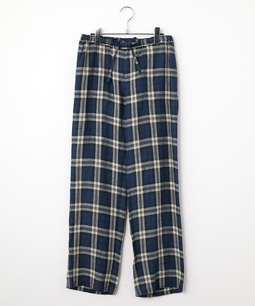 Mademoiselle NON NON / マドモアゼルノンノン その他パンツ | リネンルポワンCC加工 チェックパンツ[フルレングス]（ネイビー系）